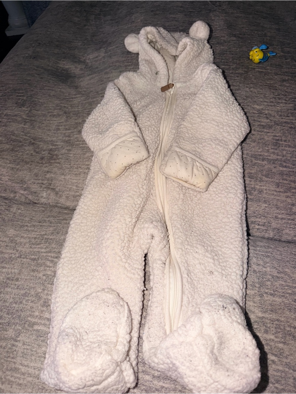 H&M Cream Plush Footed Baby One-Piece with Hood